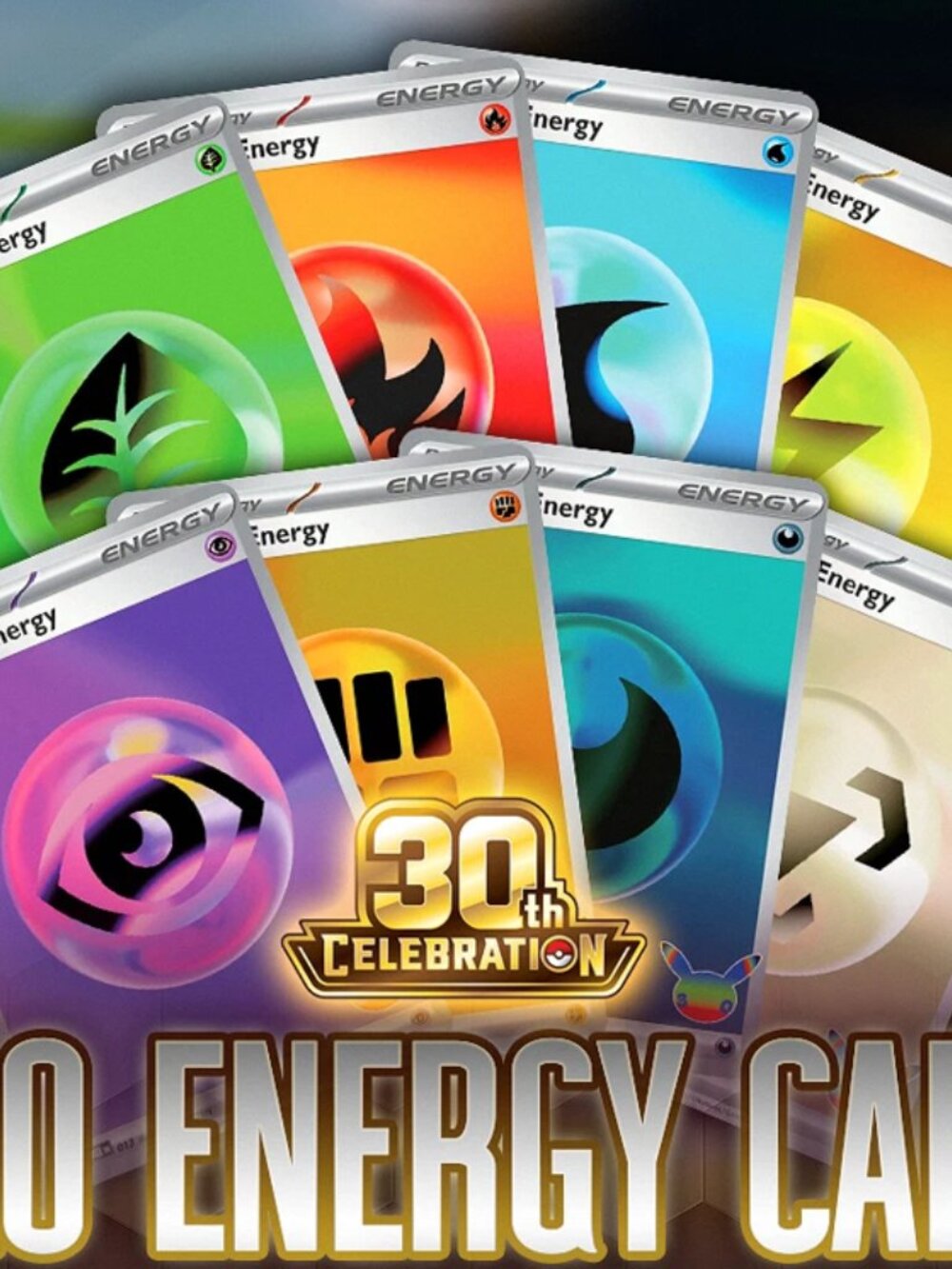 (8) Pokemon 30th Anniversary Holo Energy Cards w/ 30th Stamp